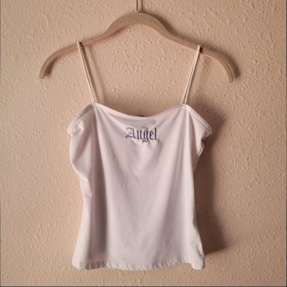 White Baby Blue "Angel" Belle Tweed Y2k Stretchy tank top cami spaghetti strap